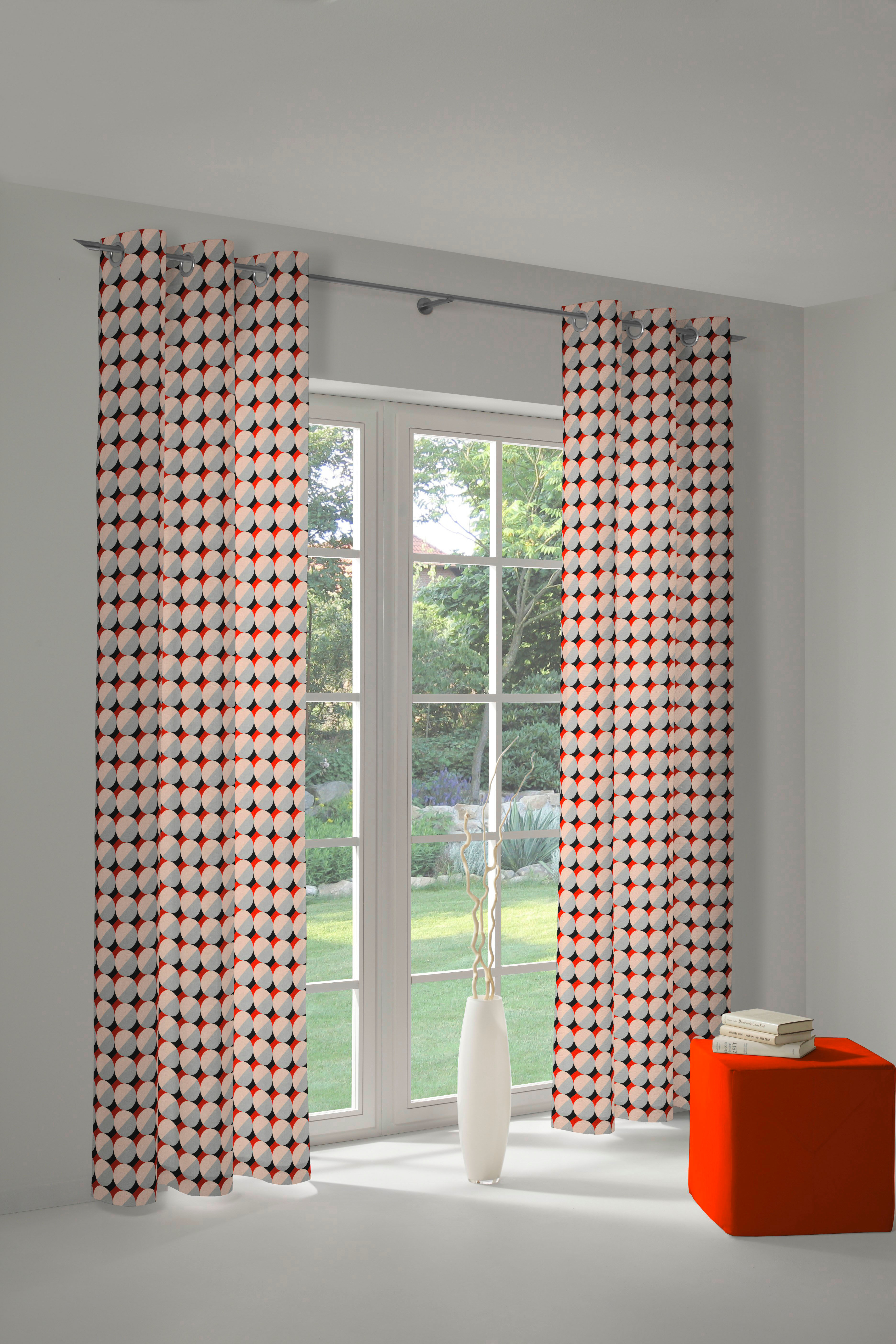 Vorhang ADAM "Circles" Gr. 1, orange (natur, orange, hellgrau), B:145cm H:145cm, Jacquard, Baumwolle (Bio-Baumwolle), Gardinen, Vorhang, aus 100% Bio-Baumwolle natur, orange, hellgrau 145cm, Ösen, 145cm