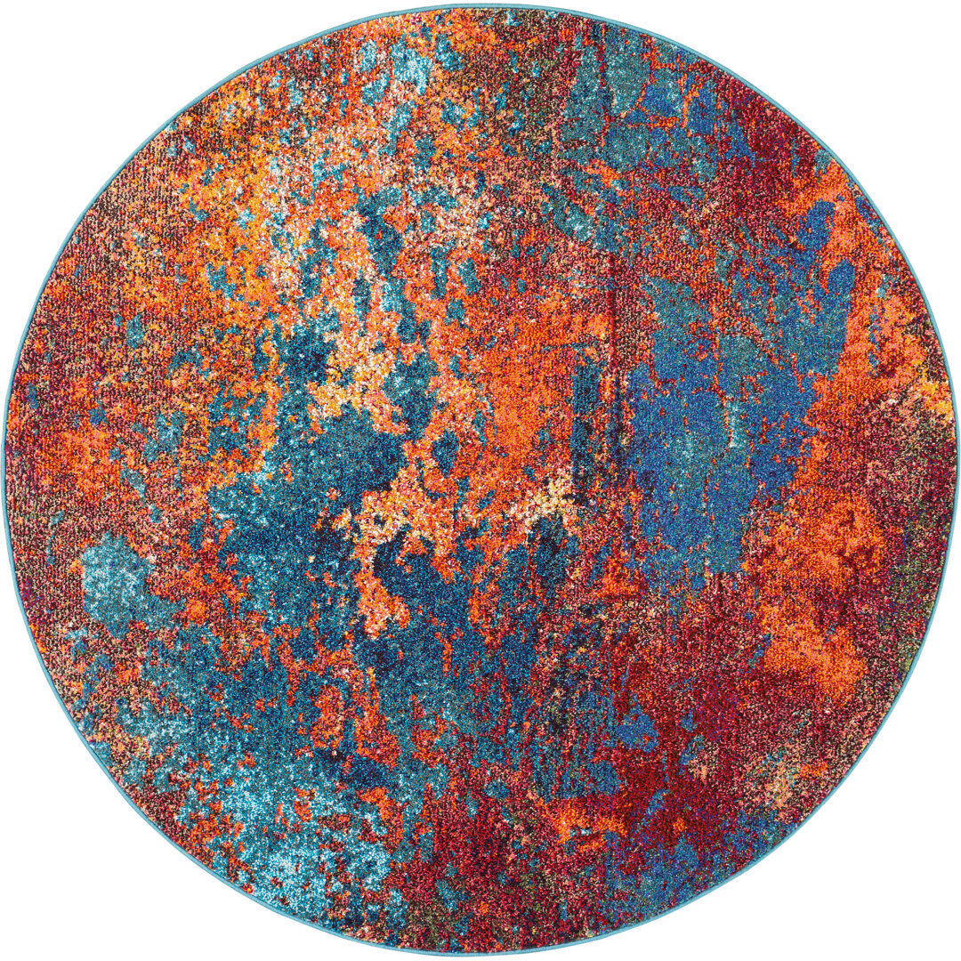 Mistana Gerome Blue/Orange/Red Area Rug Blue/Orange/Red Round 239cm