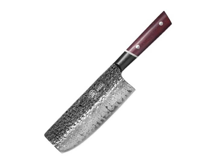 MITSUMOTO SAKARI 18 cm Nakiri Küchenmesser, S440C Pulverstahl Kochmesser Professionell Handgeschmiedet Gemüsemesser, Profi Japanisches Küchenmesser, Blutholz G10-Griff und Exquisite Holzkiste