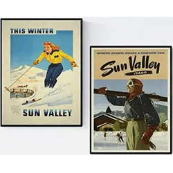 POSTER Set Mit 2 Vintage Ski Usa A3 Rahmenlos
