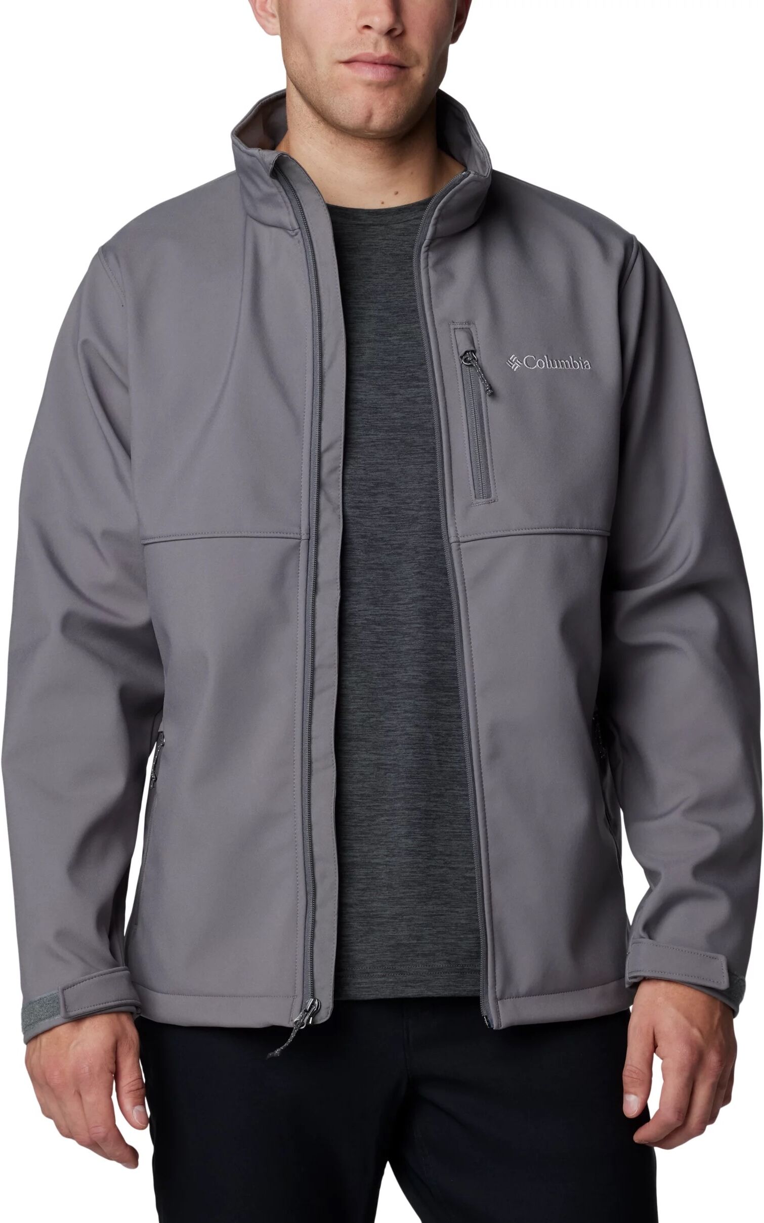 Softshelljacke COLUMBIA "Ascender Softshell Jacket", Herren, Gr. S (46), grau (city grau), Softshell, Obermaterial: 100% Polyester, normal, hoch geschlossener Ausschnitt, mit Klettverschluss, Jacken Softshelljacke, mit wasserabweisenden Details am Reissve
