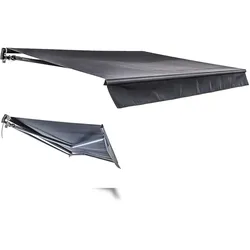 DELUKE Gelenkarmmarkise PHILA 295x200cm Elektrisch mit LED Beleuchtung Anthrazit Polyester Balkonmarkise Gelenkmarkise für Terrasse/Balkon Sonnenschutz