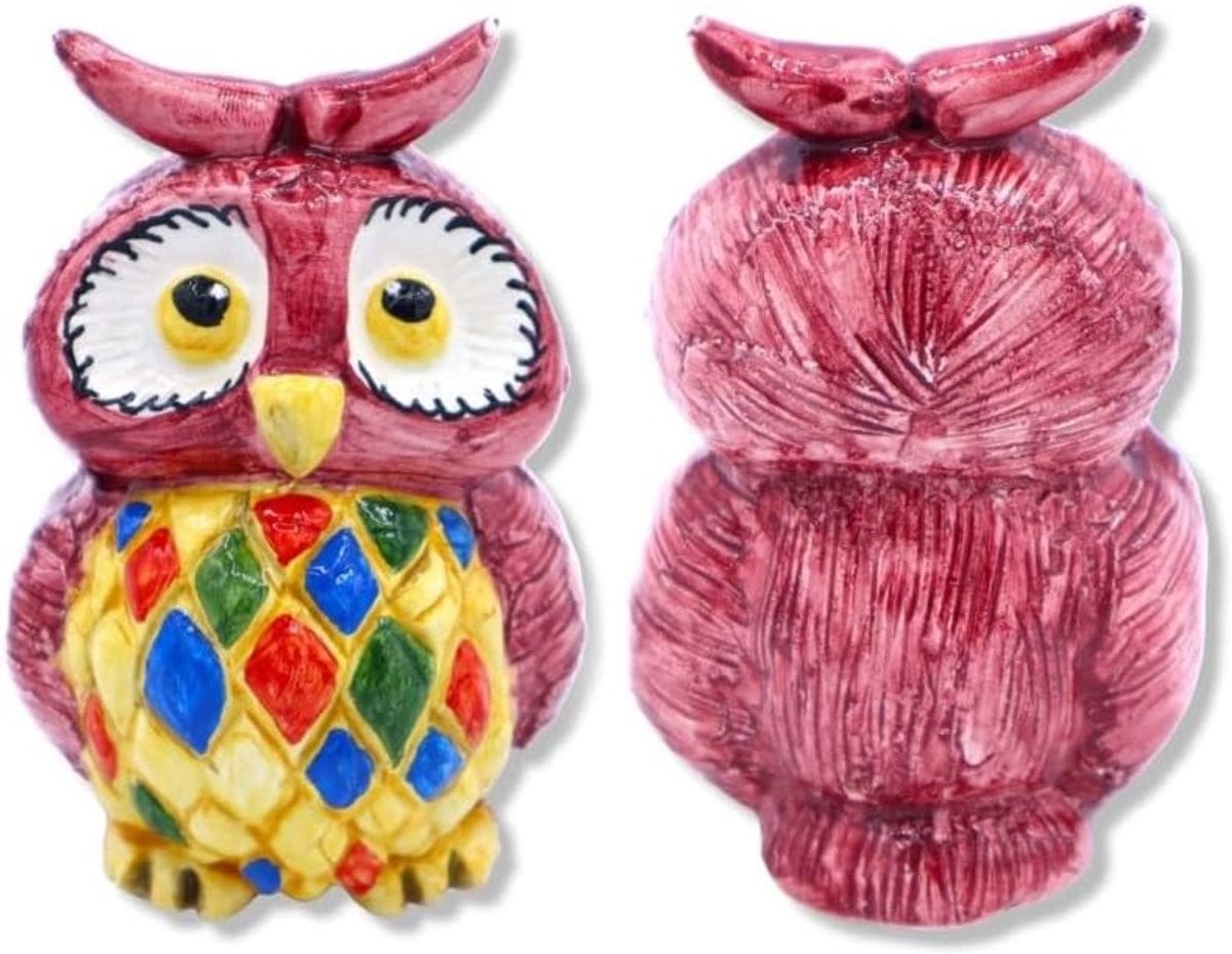 Keramiek Uil Decoratie Beeldje Bordeaux - Hoogte: 10 cm