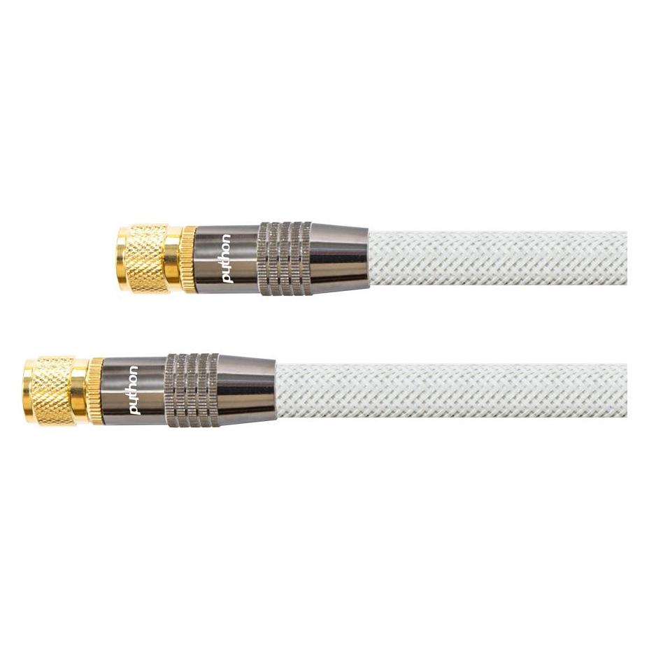 Python SAT-Antennenkabel, F-Stecker auf F-Stecker, vergoldet, Abschirmung 120dB, 75Ohm, Nylongeflecht weiß, (120 dB, SAT Kabel) (GC-M2030)