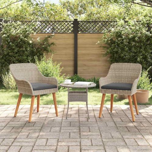 Gartenstuhl Egos 2er Set Poly-Rattan 62,5x55x82 cm mit Polster Hellgrau | Gartenstuhl Rattan Outdoorstühle Balkonstühle