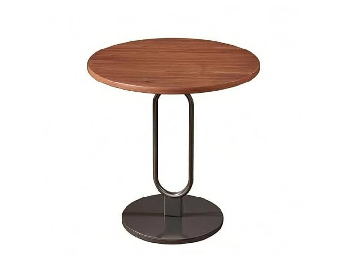 LIRHIQYGF Moderner runder Beistelltisch, Metallsockel, kleiner Beistelltisch, Wohnzimmer (Eisenplatte, Walnussfarbe + schwarzer Rahmen, 50 x 50 x 60 cm)