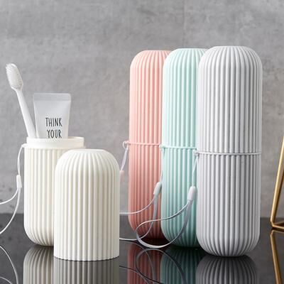 Multisell Products Hub Portable Mouthwash Cup, Travel Toothbrush Box Vertical Stripe, Toothware Box For Brushing green
