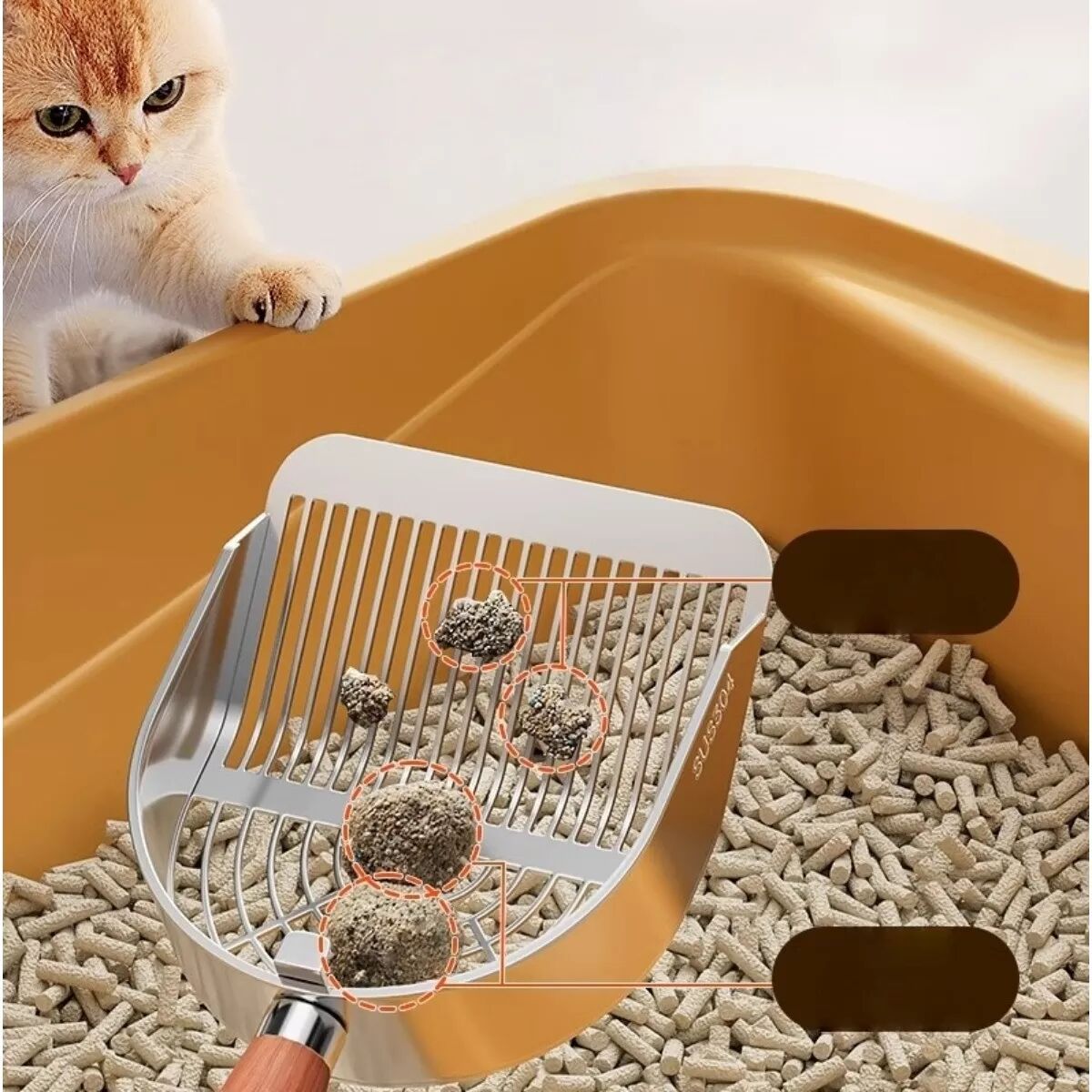 INF Pelle à litière pour chat en acier inoxydable avec manche en bois - Maille fine pour litière de tofu