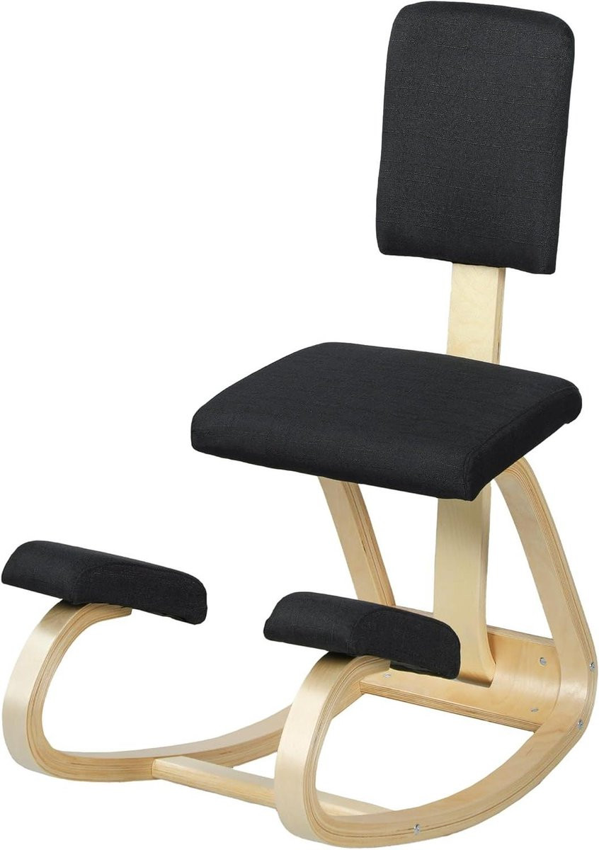 Ergonomische Kniestoel met Rugleuning en Schommelbeweging - Zwart - Hoogte: 93 cm