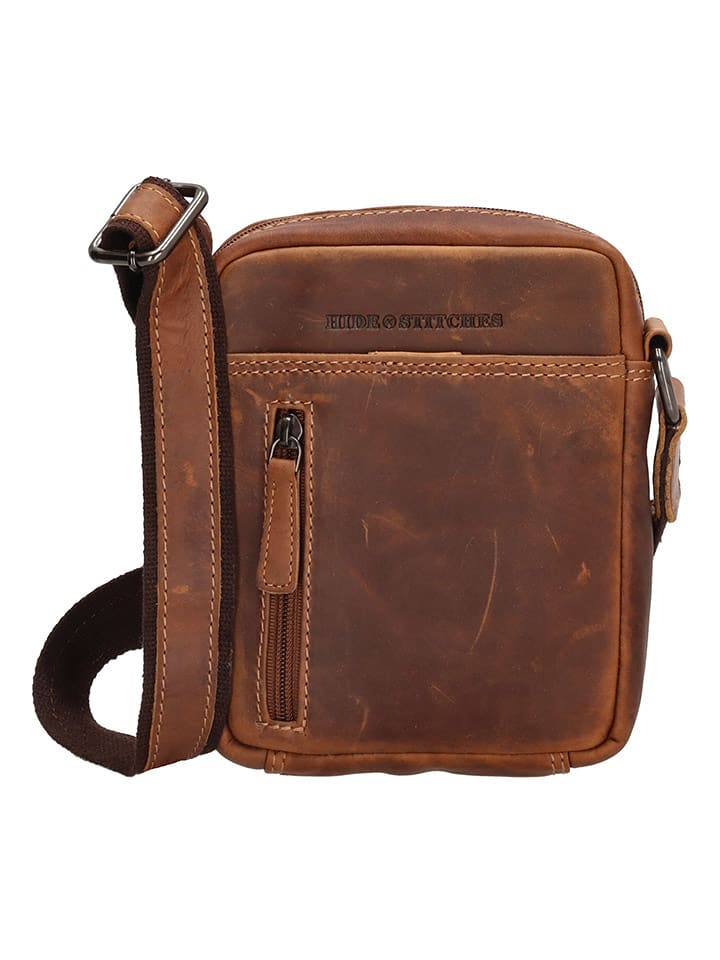 HIDE & STITCHES Leder-Umhängetasche in Cognac - (B)14,5 x (H)18 x (T)5,5 cm - onesize