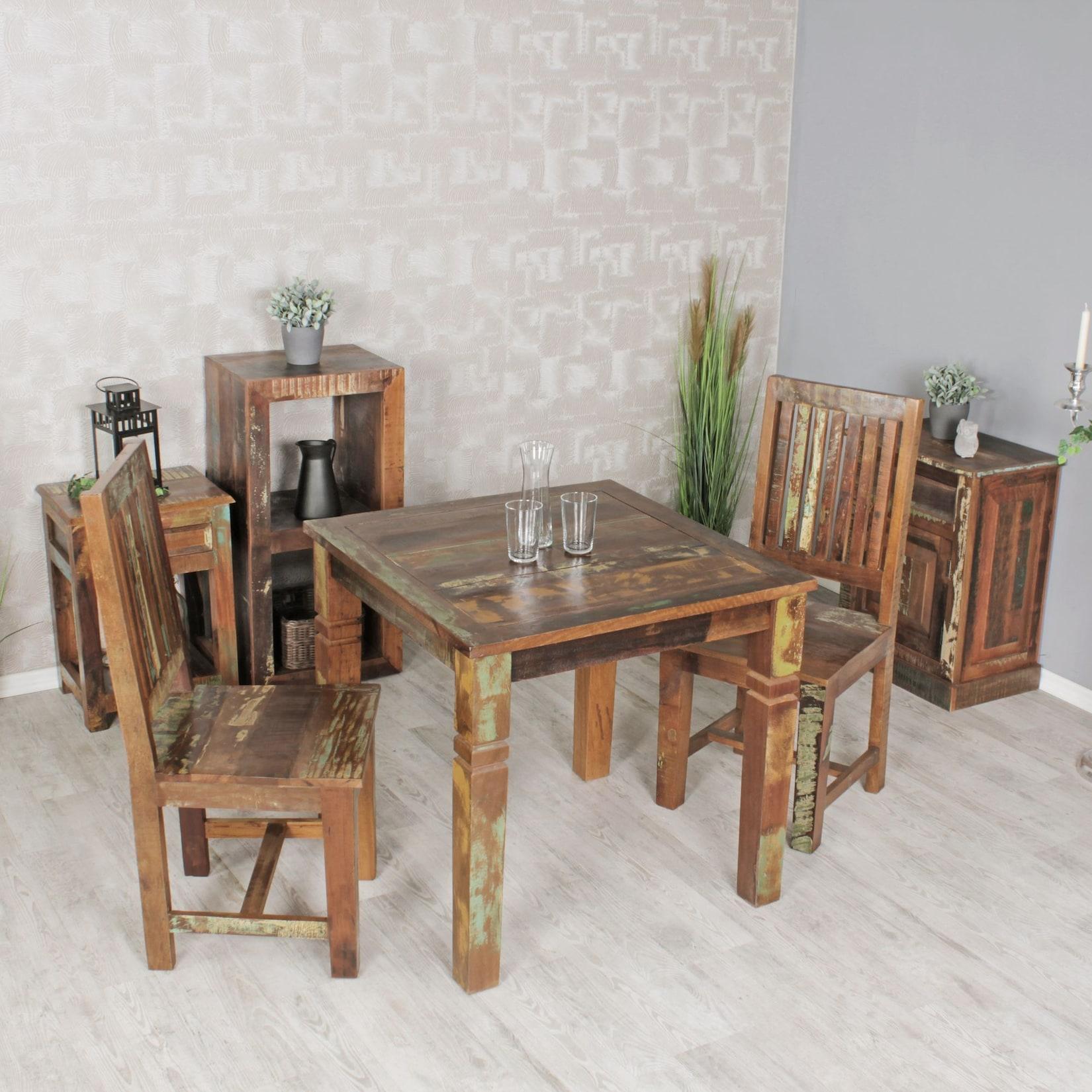 KADIMA DESIGN Esstisch DIANA: Landhaus-Stil, Massivholz, 80x80 cm, rustikal, stabil, pflegeleicht.