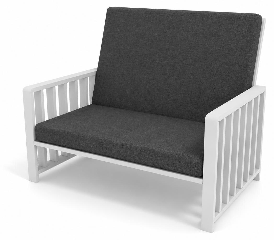 Möbae Solena Gartensofa Weiß 80x132x92 cm mit graphitfarbenen Kissen aus Kiefernholz Holzsofa für Terrasse Balkon Garten moderne Gartenmöbel wetterfest bequem