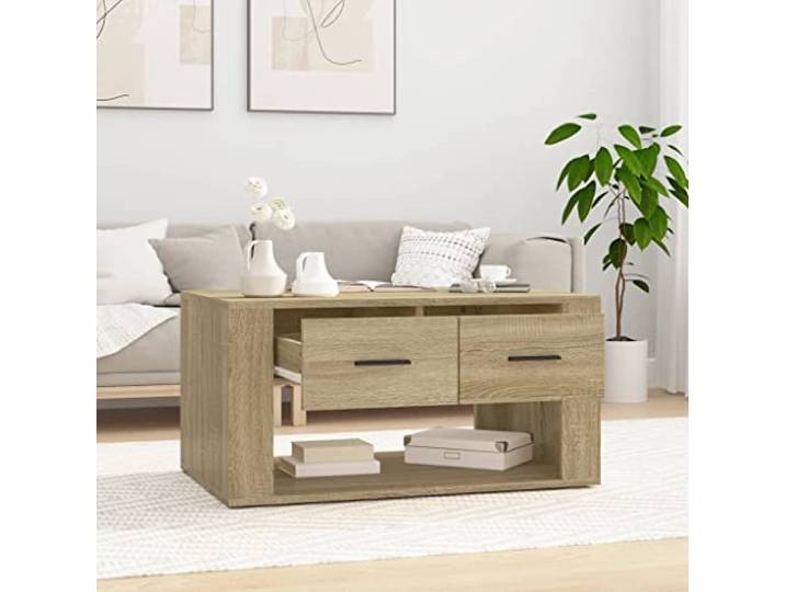 KTHLBRH Couchtisch Eiche Sonoma 80 x 50 x 40 cm Mehrschichtholz 2 Schubladen, robuste Platte, leicht zu reinigen, mit Montageanleitung (evtl. nicht in deutscher Sprache)