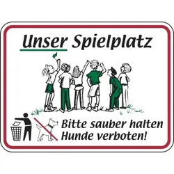 Hinweisschild, Unser Spielplatz - Bitte sauber halten, 300x400mm, Alu glatt - 400x300x2 mm Aluminium 2 mm