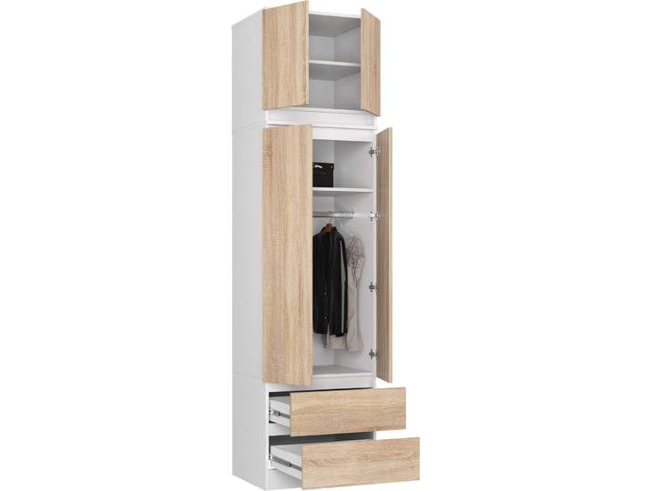Funktionaler Kleiderschrank S60 mit Aufsatz und 2 Schubladen