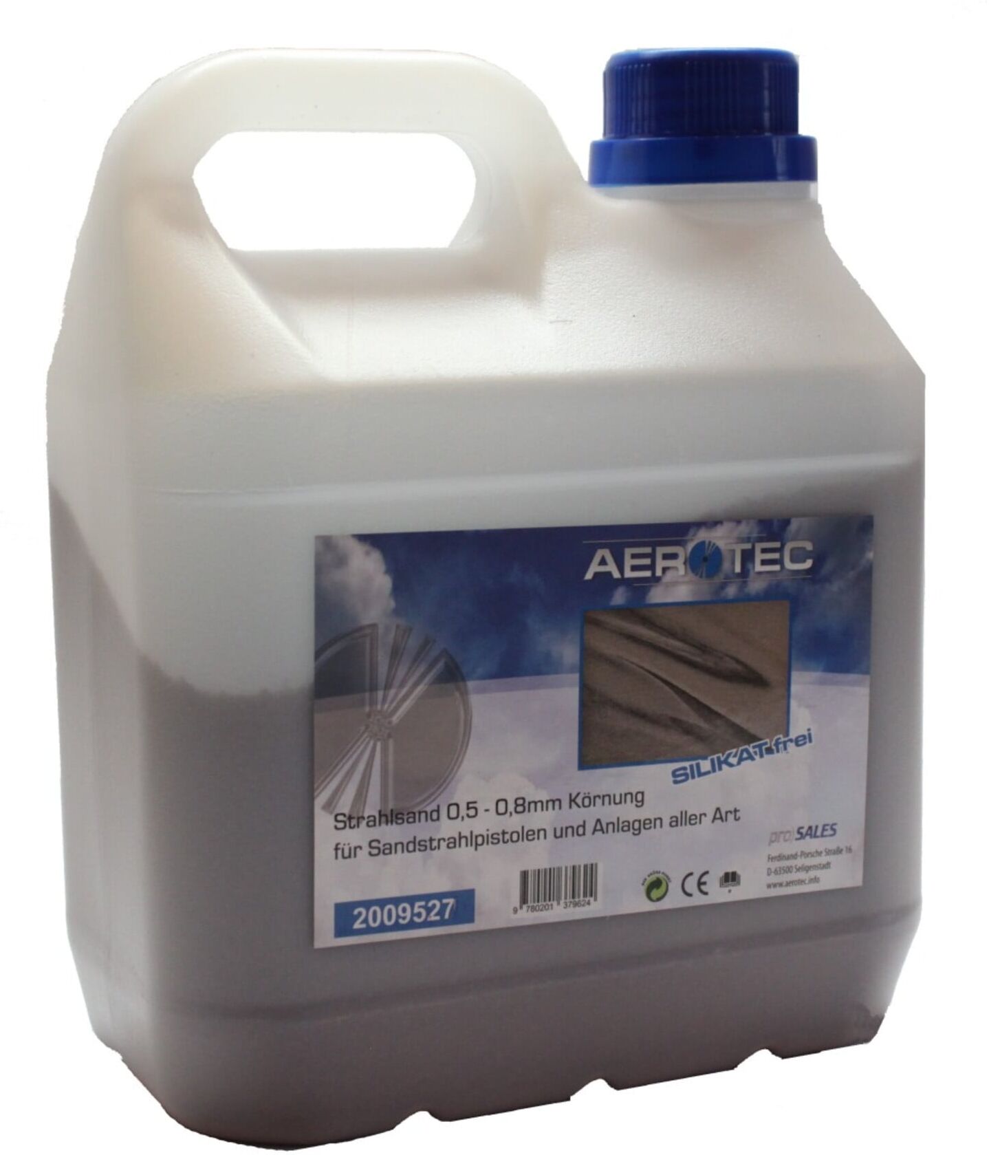 Aerotec Strahlsand Strahlgut Strahlmittel 1,5 L Körnung 0,5- 0,8 mm Kanister (2009527)