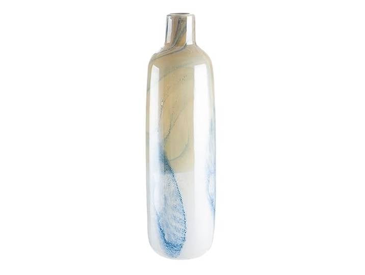 GILDE GLAS art Vase décoratif - Vase à Fleurs en Verre teinté - Décoration Maritime - Cadeau pour Femme Anniversaire Noël - Couleur : Bleu Beige - Hauteur 46 cm