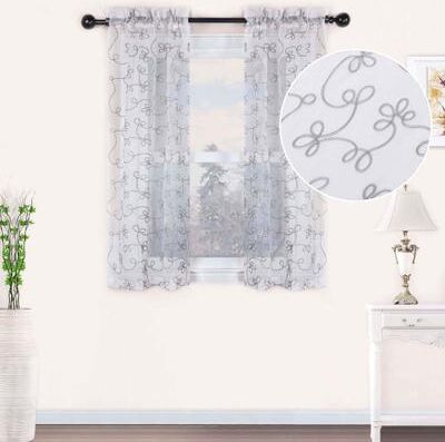 Superior Bohemian Floral Scroll Sheer Curtain Set with 2 Panels