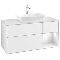Villeroy und Boch Finion Waschtischunterschrank G831GFGF 120cm, Abdeckplatte white matt, Emotion, Regale Glossy white lacquer, Glossy white lacquer