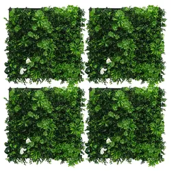 KÜNSTLICHE PFLANZENWAND 4er Set 50x50 cm Kunstpflanzen Wand Innen Aussen Grün White Jasmine