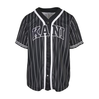 Funktionshemd KARL KANI "Karl Kani Herren KM221-115-1 Serif Pinstripe Baseball Shirt", Herren, Gr. M, US-Größen, schwarz-weiß (schwarz), 100% Polyester, Hemden