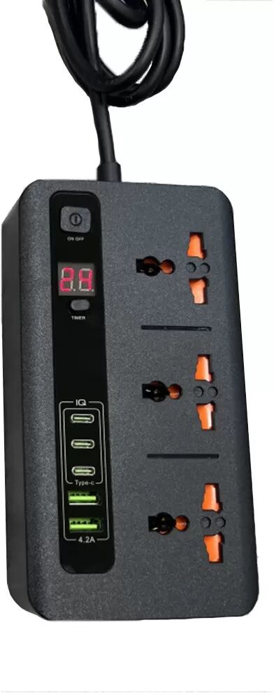 INF Multiprise Universelle avec Minuteur, Ports USB et Type-C - Prise EU, 8 Sorties Le noir