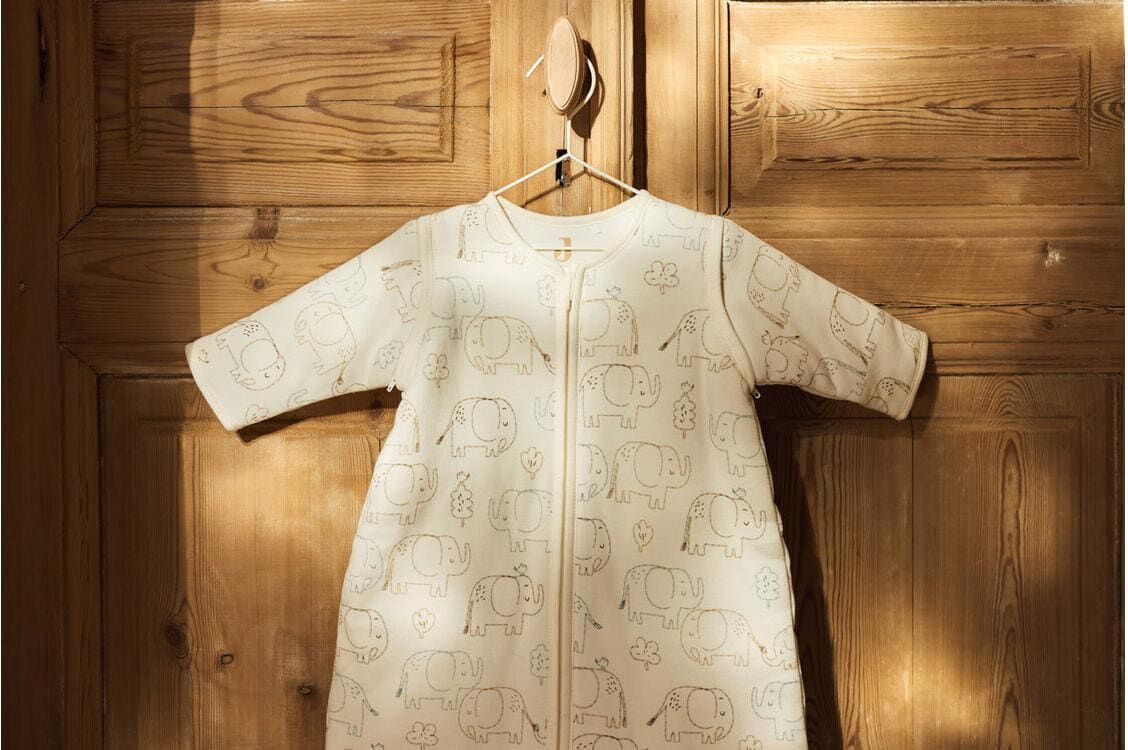 Babyschlafsack JOLLEIN "Elephant Tales", Baby, Gr. B/L: 43cm x 70cm, beige, Obermaterial: 100% Baumwolle, Schlafsäcke Babyschlafsack, Gefütterter Schlafsack mit abnehmbaren Ärmeln beige B/L: 43cm x 70cm