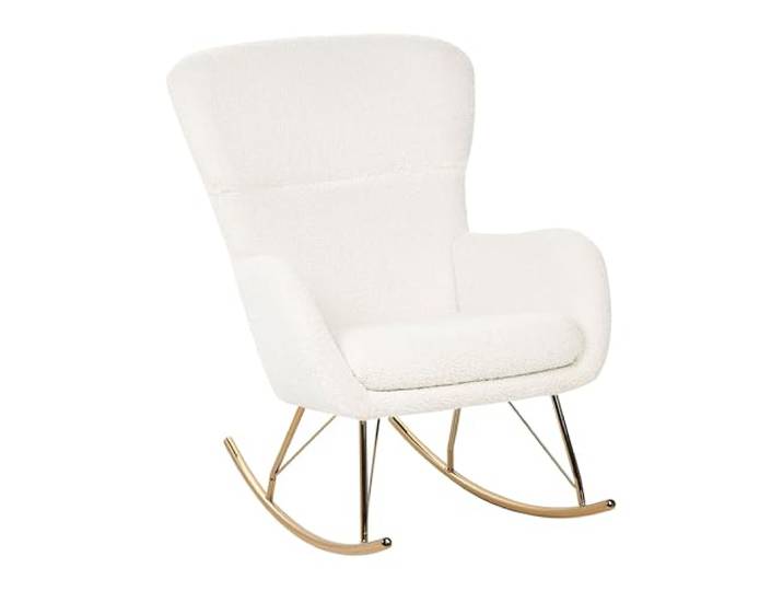 Beliani Schaukelsessel Bouclé Stoff weiß/Gold Schaukelstuhl modern elegant edel Anaset
