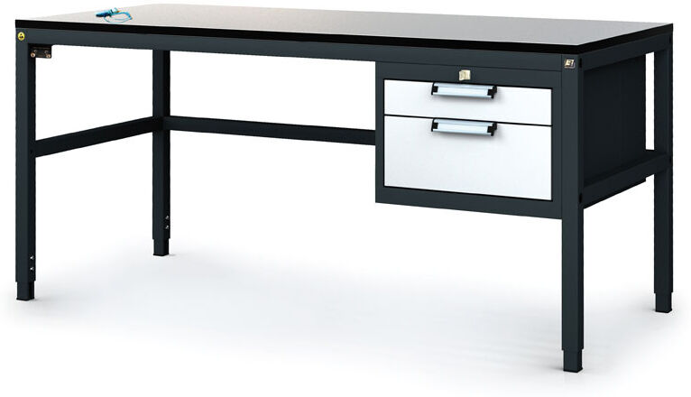Alfa 3 Antistatische ESD-Werkbank, 2 Werkzeugkästen mit Schubladen, 1600x800x745-985 mm