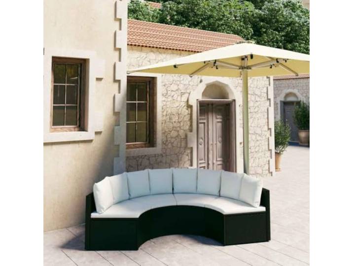 WDGJJFECNMUEHI Résine tressée Acier robuste Extérieur détente 4 pièces Noir Salon de jardin 4 pcs avec coussins Résine tressée Noir ensemble canapé extérieur imperméable confortable