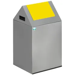 PROREGAL Selbstlöschender Wertstoffsammler spitz | 43 Liter, HxBxT 60x32x32cm | Verzinkter Stahl | Silber-Gelb | Mülleimer Abfalleimer Müllkorb