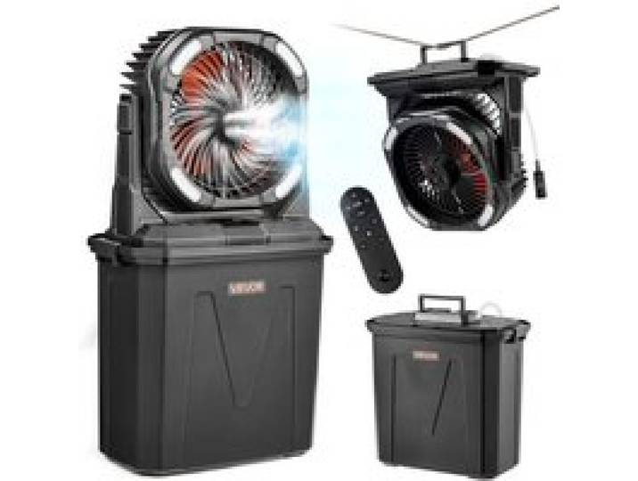 VEVOR Ventilateur Brumisateur sur Pied 2700 tr/min Ventilateur Brumisateur pour Intérieur, Extérieur, Terrasse, avec Réservoir Eau 9 L, 4 Vitesses Ventilation, 5 Modes d'Éclairage, Batterie 10000 mAh