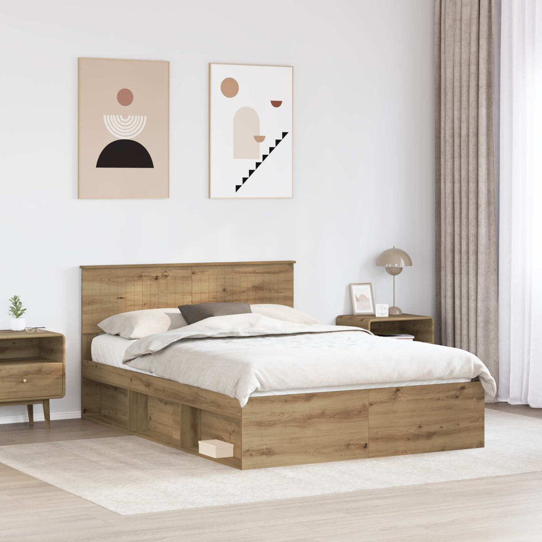 17 Stories Solid Wood Bed Artisian Oak 140 x 190cm