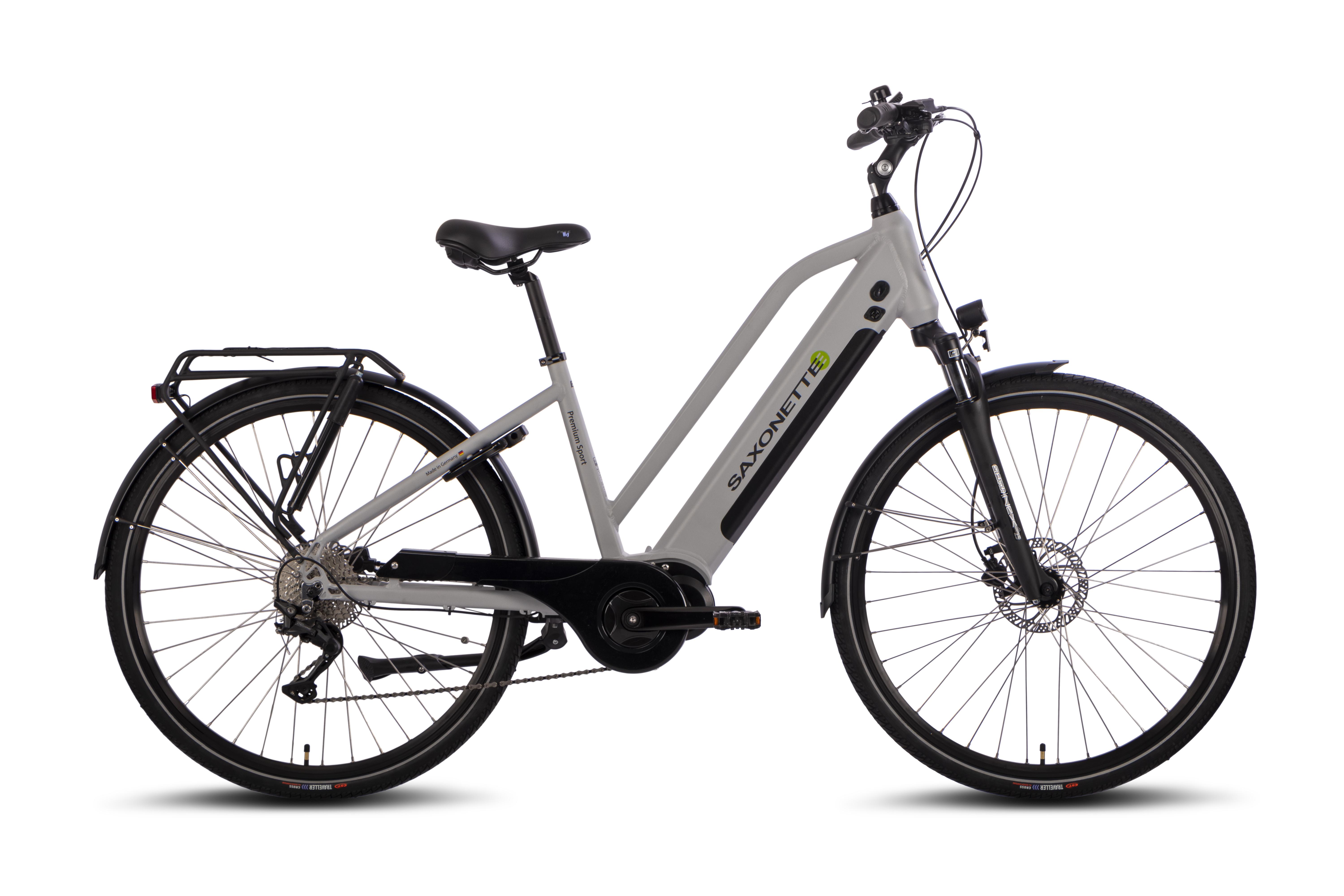 SAXONETTE Premium Sport Trapez 28" E-Bike ,Elektrofahrrad, SHIMANO Deore 10-Gang, 90Nm,Mittelmotor, 522Wh Akku, RH50 (silber matt)