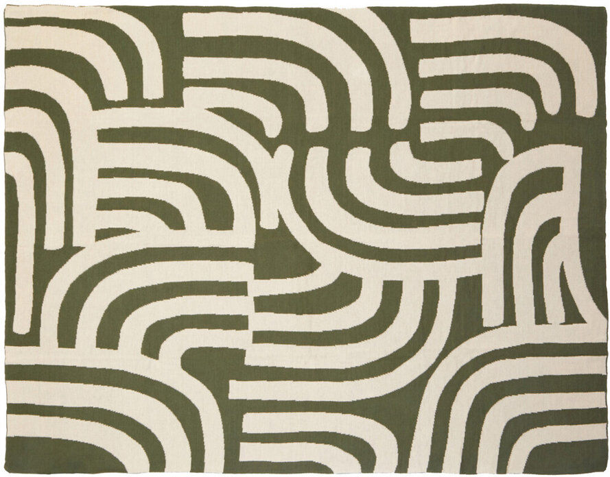 Premier Housewares Bosie Geometric Machine Woven Blanket Beige/Green 170cm W X 130cm L