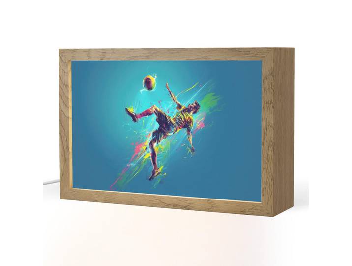 OnlyWow Nachttischlampe - Fußballer - Farbspritzer - Farbenfroh - Ball - 30x20 cm, Blau, Holzwerkstoff, Rechteckig, LED integriert, 30x20x8 cm, Lampen & Leuchten, Innenbeleuchtung, Nachtlicht