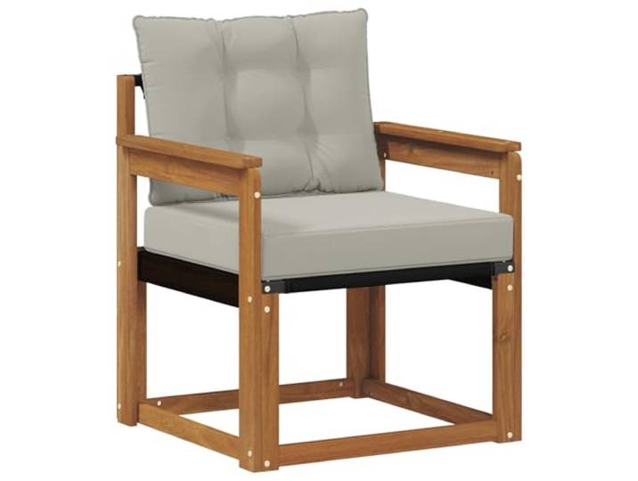 Coespram Garten Sofamodul Massivholz Akazie 1-Sitzer Natur Hellgrau Modularer Sesselsitz mit bequemen Polstern und stabilen Armlehnen für entspannte Stunden auf Terrasse und Balkon.
