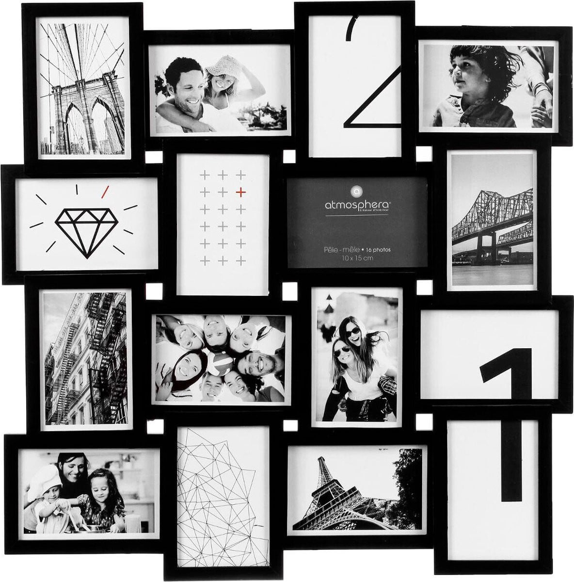 Fotomuur GAEL van dennenhout met 16 fotolijstjes