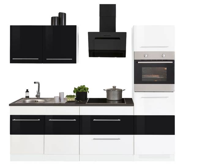 Küchenzeile, Spanplatte, Weiß Hochglanz & Anthrazit, 240×60 cm, Mit E-Geräten, Modern