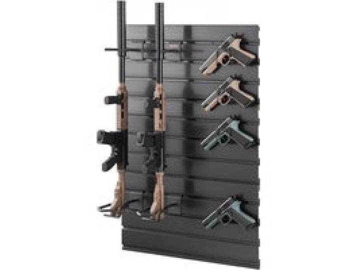 VEVOR Waffenwandhalterung für 2 Gewehre & 4 Pistolen, Gewehrhalter mit Haken, Gewehrregal aus Kohlenstoffstahl (Rahmen) & PVC (Rückwand), Waffenaufbewahrung Waffenregal Modulares Aufbewahrungssystem