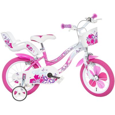 Kinderfahrrad DINO BIKES "16" Flappy Kinderfahrrad Mädchen Freilauf 4–7 Jahre Stützräder", pink, Fahrräder, Kinder, 28cm, 16 Zoll (40,64cm), mit Stützrädern, Korb und Puppensitz