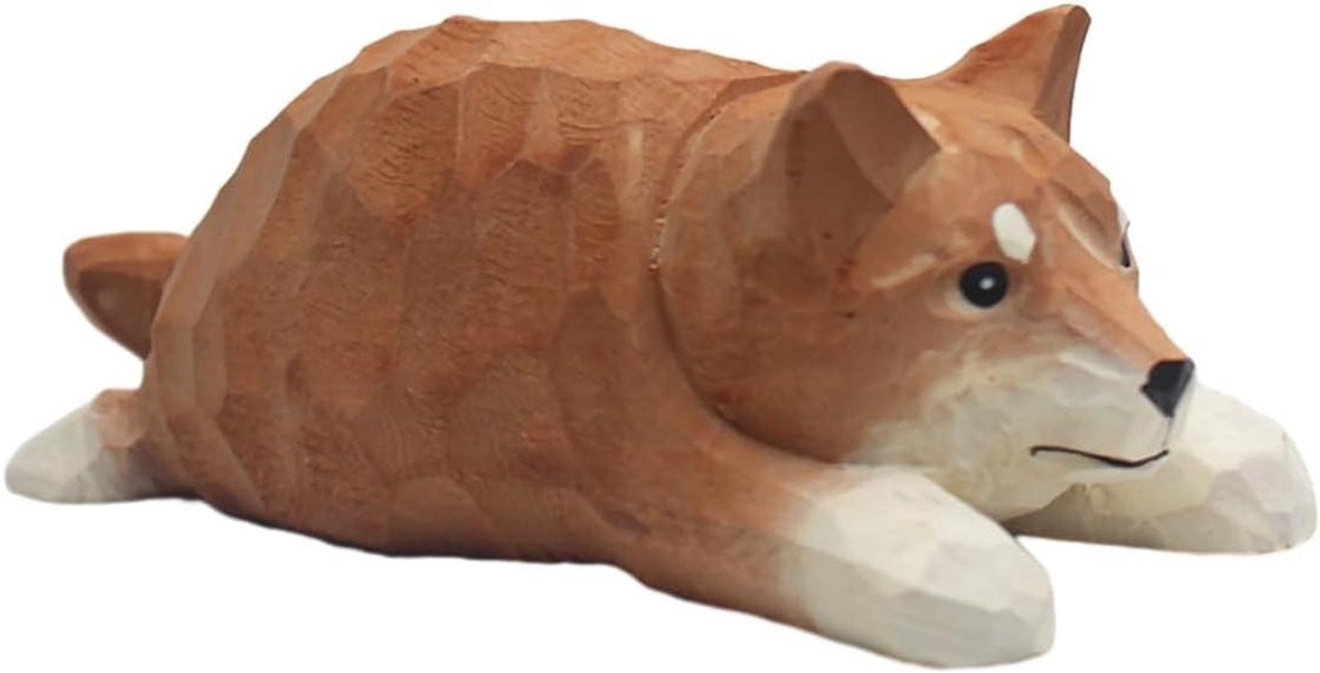Handgesneden houten hond decoratie beeldje in bruin, Hoogte: 10,5 cm
