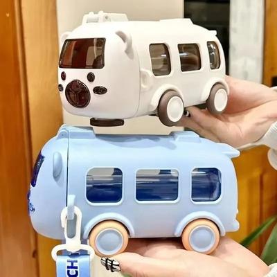Uplift Picks Cartoon Bus Kids Straw Water Bottle Large Capacity Portable Drink Cup blue 500 Ml