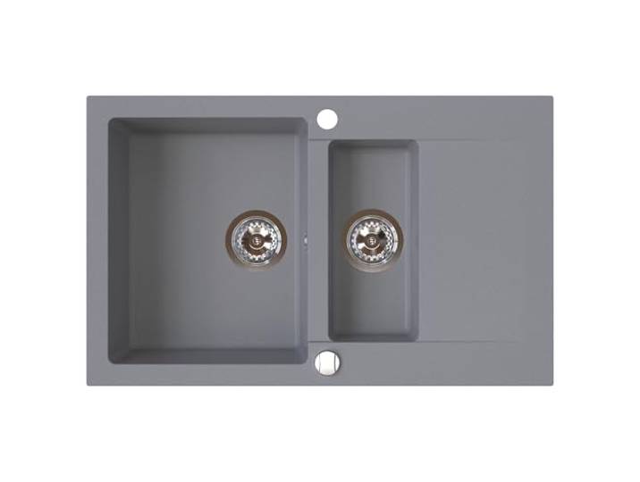 SINK QUALITY Spülbecken grau 79x50 cm, Granitspüle 1,5 Becken, Spüle mit Siphon und Imprägniermittel, Küchenspüle ab 50er Unterschrank