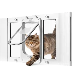 VEVOR Katzenklappe Katzentür Anpassbar an Fensterbreiten (686-813 mm), Wetterfeste Haustiertür mit 4 sicheren Verriegelungsmodi & Aluminiumrahmen & Hochtransparentem Glas & Magnetverschluss, Weiß