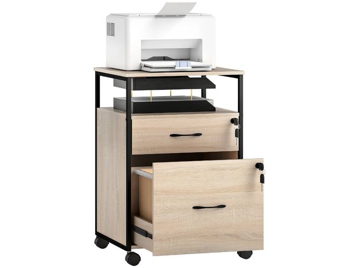Vinsetto Cajonera de Oficina, meuble de rangement de bureau avec 2 tiroirs et roulettes pour format Carte A4 44x40x66,5 cm, couleur bois