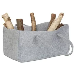 relaxdays Graue Kaminholztasche mit Tragegriffen