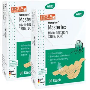 Wero Pflaster MasterTex Mix, 60 Strips, wasserfest, elastisch, atmungsaktiv, 4 Größen