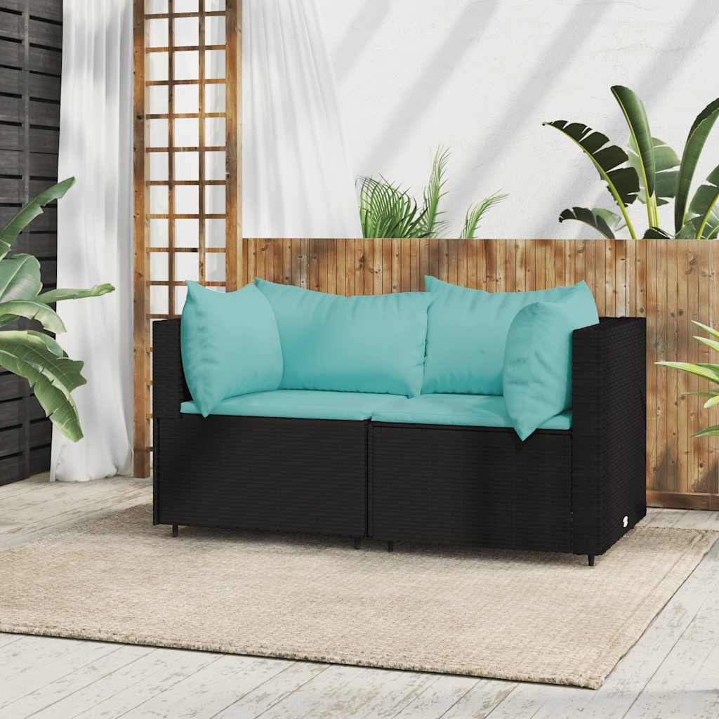 vidaXL Sofás de esquina jardín con cojines 2 uds ratán sintético negro Negro