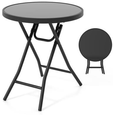 Costway 18 Inch Folding Side Table Patio Round Compact Coffee Table-Black